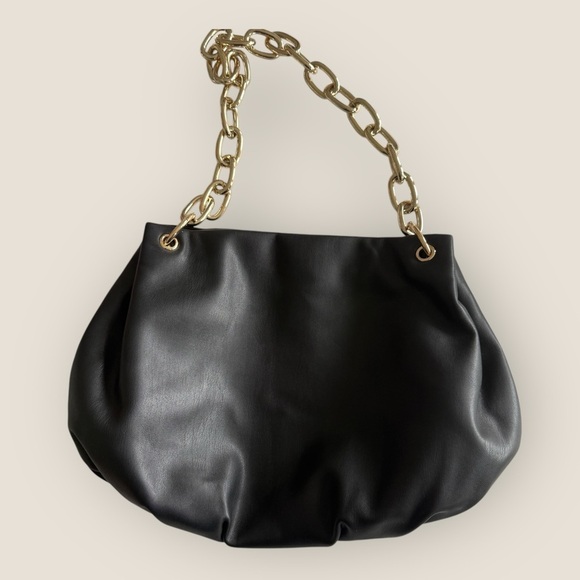 House of Want | We Inspire Vegan Leather Shoulder Bag | Black & Gold | Medium - Picture 6 of 14